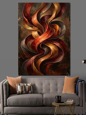 Karizma Tablo Soyut Kıvrımlı Bakır Renkli Formlar Dekoratif Kanvas - Mdf Ahşap Tablo