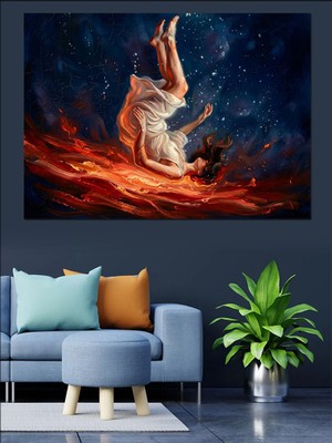 Karizma Tablo Yıldızlı Gökyüzünde Süzülen Çocuk Figürü Dekoratif Kanvas - Mdf Ahşap Tablo