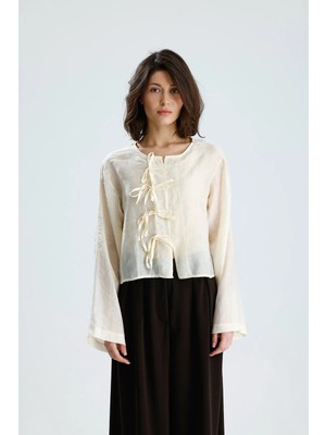 Minaaise Tencel Bağcık Detaylı Bluz Sarı