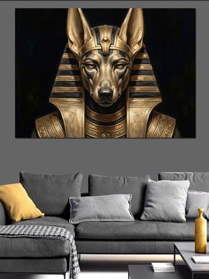 Karizma Tablo Altın Maskeli Antik Anubis Portresi Dekoratif Kanvas - Mdf Ahşap Tablo