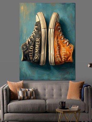 Karizma Tablo Ters Duran Iki Eski Spor Ayakkabı Dekoratif Kanvas - Mdf Ahşap Tablo