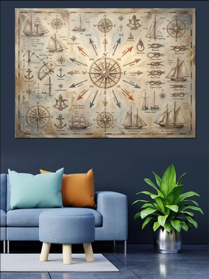 Karizma Tablo Antik Dünya Haritası ve Pusula Dekoratif Kanvas - Mdf Ahşap Tablo