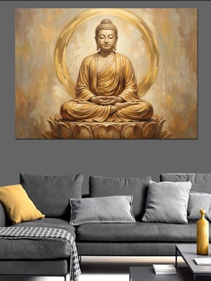 Karizma Tablo Altın Işıklar Içinde Oturan Buda Dekoratif Kanvas - Mdf Ahşap Tablo