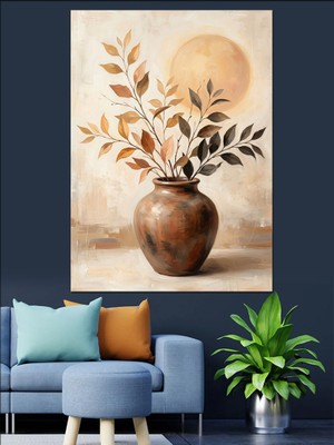 Karizma Tablo Toprak Vazoda Kuru Dal Aranjmanı Dekoratif Kanvas - Mdf Ahşap Tablo