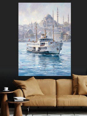 Karizma Tablo Istanbul Boğazında Şehir Hatları Vapuru Dekoratif Kanvas - Mdf Ahşap Tablo