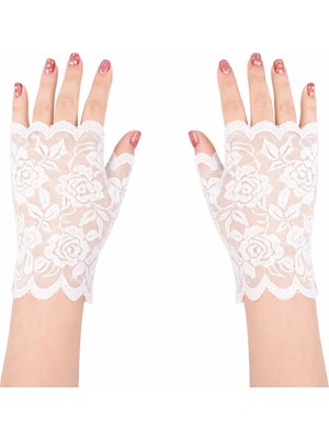 Nessi World Beyaz Dantel Parmaksız Kısa Eldiven