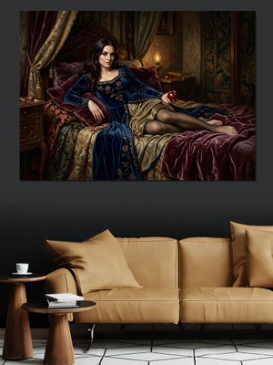 Karizma Tablo Yatakta Uzanmış Kitap Okuyan Kadın Dekoratif Kanvas - Mdf Ahşap Tablo