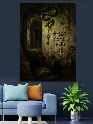 Karizma Tablo Korku Temalı Hello Come Here Dekoratif Kanvas - Mdf Ahşap Tablo