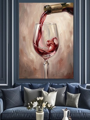 Karizma Tablo Kadehten Sıçrayan Kırmızı Şarap Sanatı Dekoratif Kanvas - Mdf Ahşap Tablo
