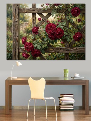 Karizma Tablo Bahçede Açan Kırmızı Güller Tablosu Dekoratif Kanvas - Mdf Ahşap Tablo