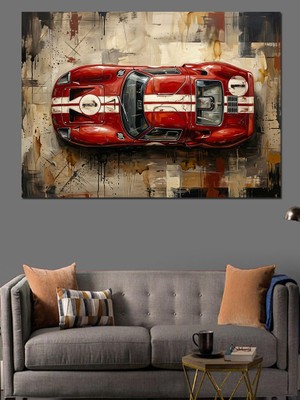 Karizma Tablo Kırmızı Spor Araba Üstten Görünüm Dekoratif Kanvas - Mdf Ahşap Tablo