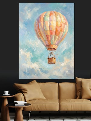 Karizma Tablo Gökyüzünde Süzülen Renkli Sıcak Balon Dekoratif Kanvas - Mdf Ahşap Tablo