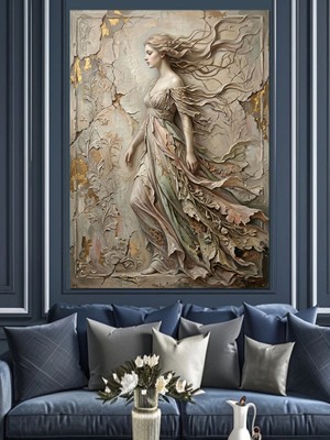 Karizma Tablo Taş Duvar Kabartması Kadın Figürü Dekoratif Kanvas - Mdf Ahşap Tablo