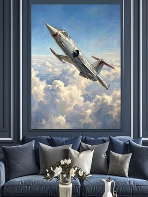 Karizma Tablo Bulutlar Üzerinde Savaş Uçağı Tablosu Dekoratif Kanvas - Mdf Ahşap Tablo