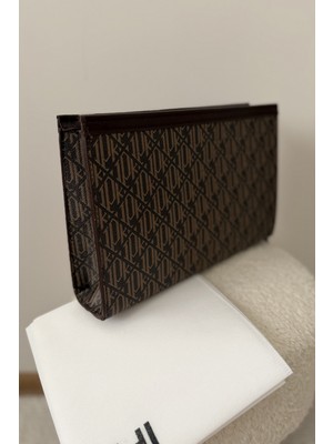 Acı Kahve Desenli Clucth Çanta