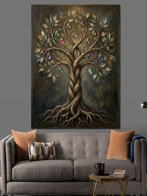 Karizma Tablo Çok Renkli Yapraklı Hayat Ağacı Dekoratif Kanvas - Mdf Ahşap Tablo