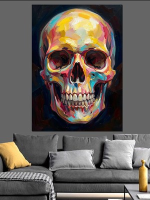 Karizma Tablo Renkli Pop Art Kurukafa Tablosu Dekoratif Kanvas - Mdf Ahşap Tablo