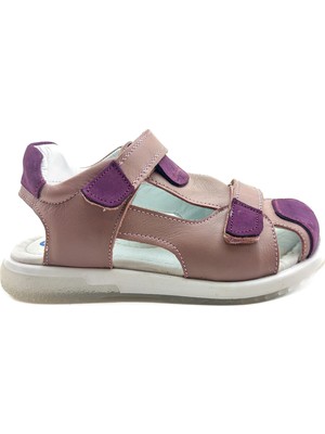 Ortoplus Deri Ortopedik Çocuk Sandalet F OZ600 Pudra - Bordo