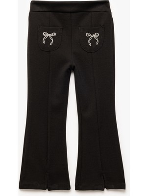 Koton Viskon Karışımlı Cepli Yırtmaç Detaylı Fiyonk Baskılı Ispanyol Paça Tayt