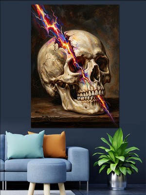 Karizma Tablo Yıldırım Çarpan Antik Kafatası Sanatı Dekoratif Kanvas - Mdf Ahşap Tablo