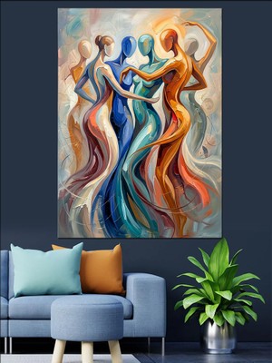 Karizma Tablo Dans Eden Soyut Renkli Figürler Dekoratif Kanvas - Mdf Ahşap Tablo