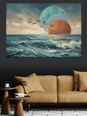 Karizma Tablo Deniz Kenarında Dev Kızıl Gezegen Dekoratif Kanvas - Mdf Ahşap Tablo