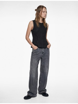 Koton Slim Fit Kolsuz Bisiklet Yaka Çizgili Peplum Bluz