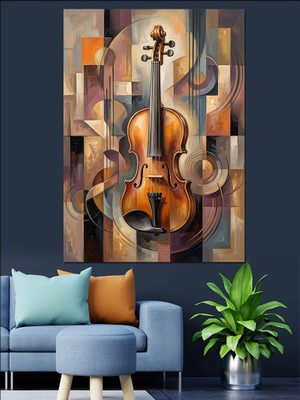 Karizma Tablo Modern Kübik Tarzda Keman Tablosu Dekoratif Kanvas - Mdf Ahşap Tablo