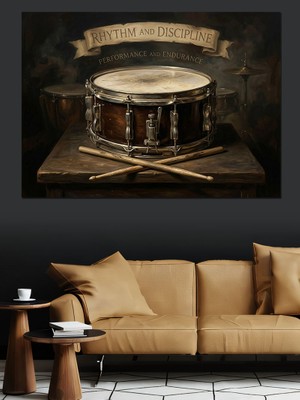 Karizma Tablo Klasik Trampet ve Bateri Bagetleri Dekoratif Kanvas - Mdf Ahşap Tablo