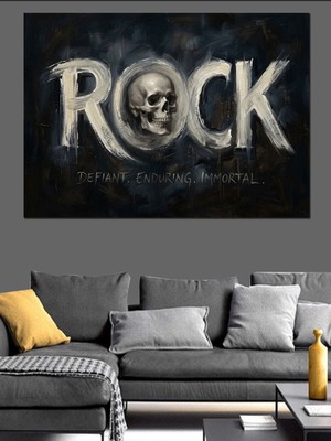 Karizma Tablo Rock Yazılı Modern Duvar Sanatı Dekoratif Kanvas - Mdf Ahşap Tablo