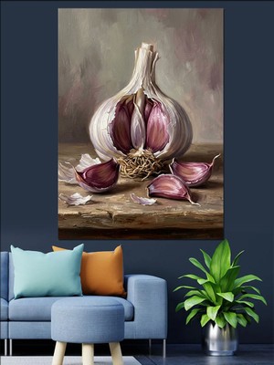 Karizma Tablo Kesilmiş Sarımsak ve Mutfak Natürmort Dekoratif Kanvas - Mdf Ahşap Tablo