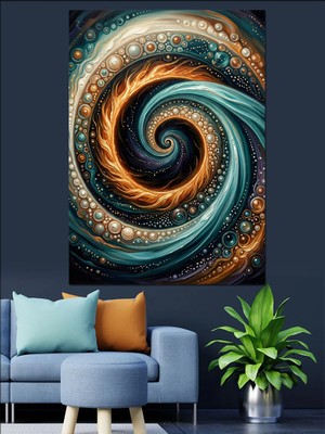 Karizma Tablo Girdap Şeklinde Fraktal Enerji Tasarımı Dekoratif Kanvas - Mdf Ahşap Tablo
