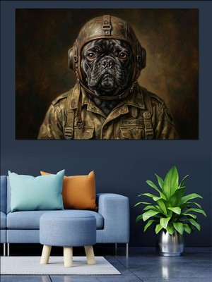 Karizma Tablo Kasklı Savaşçı Köpek Portresi Dekoratif Kanvas - Mdf Ahşap Tablo