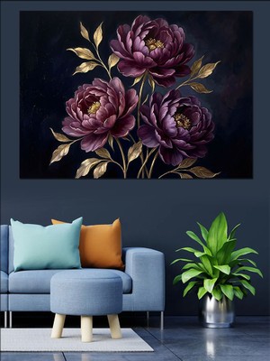 Karizma Tablo Siyah Zemin Üzerinde Mor Şakayıklar Dekoratif Kanvas - Mdf Ahşap Tablo