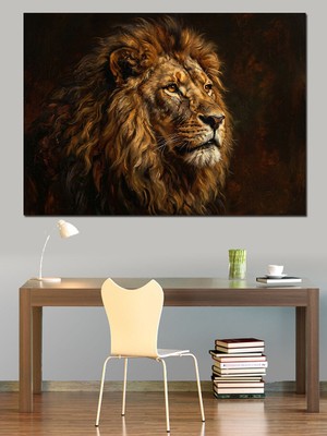 Karizma Tablo Heybetli Aslan Kral Yakın Plan Dekoratif Kanvas - Mdf Ahşap Tablo