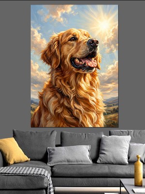Karizma Tablo Gün Işığında Golden Retriever Köpeği Dekoratif Kanvas - Mdf Ahşap Tablo