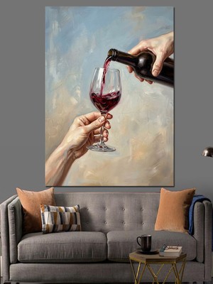 Karizma Tablo Kadehe Şarap Dolduran El Tablosu Dekoratif Kanvas - Mdf Ahşap Tablo