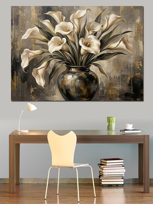 Karizma Tablo Vazoda Zarif Beyaz Gala Çiçekleri Dekoratif Kanvas - Mdf Ahşap Tablo