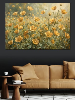 Karizma Tablo Tarlada Açmış Sarı Bahar Çiçekleri Dekoratif Kanvas - Mdf Ahşap Tablo