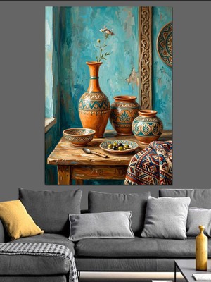 Karizma Tablo Antika Vazolar ve Otantik Sofra Dekoratif Kanvas - Mdf Ahşap Tablo