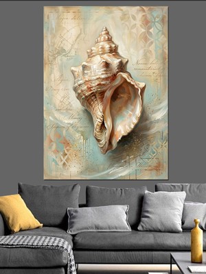 Karizma Tablo Antika Harita Önünde Deniz Kabuğu Dekoratif Kanvas - Mdf Ahşap Tablo