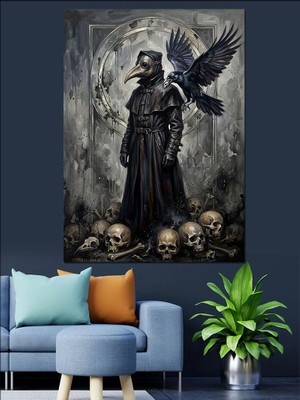 Karizma Tablo Omzunda Karga Olan Veba Doktoru Dekoratif Kanvas - Mdf Ahşap Tablo