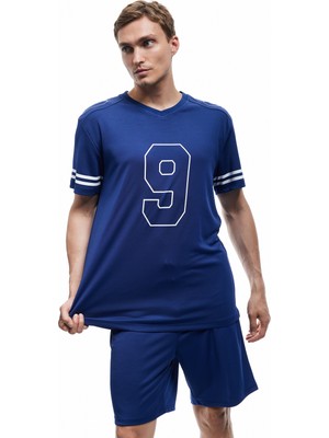 Koton V Yaka Kısa Kollu Çizgi Detaylı Baskılı Oversize Spor Tişört