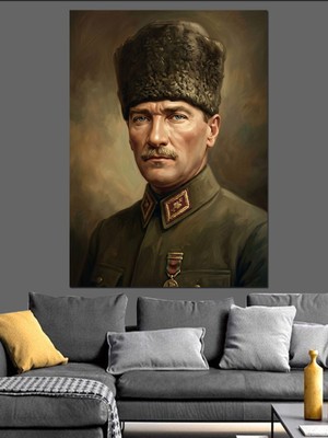 Karizma Tablo Kalpaklı Mustafa Kemal Atatürk Portresi Dekoratif Kanvas - Mdf Ahşap Tablo