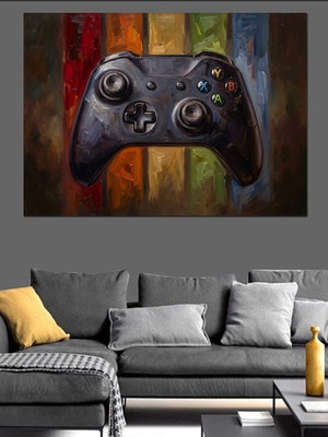 Karizma Tablo Gökkuşağı Zeminli Modern Oyun Kumandası Dekoratif Kanvas - Mdf Ahşap Tablo