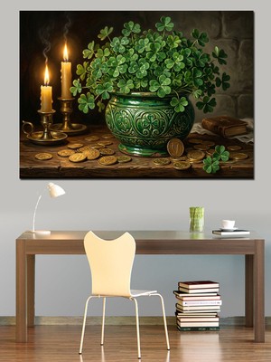 Karizma Tablo Masada Mumlar ve Yeşil Bitki Dekoratif Kanvas - Mdf Ahşap Tablo