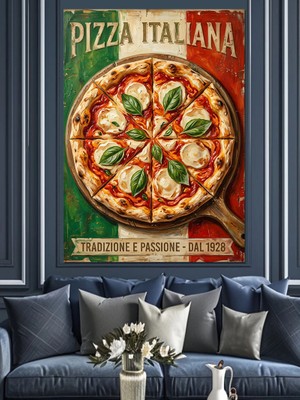 Karizma Tablo Pizza Italiana Vintage Italyan Posteri Dekoratif Kanvas - Mdf Ahşap Tablo