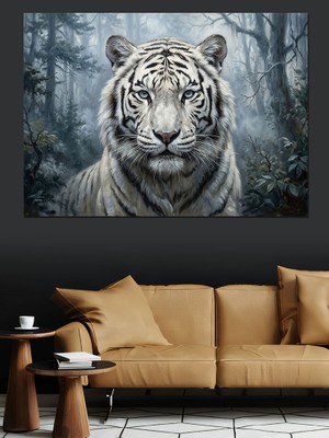 Karizma Tablo Vahşi Beyaz Kaplan Başı Portresi Dekoratif Kanvas - Mdf Ahşap Tablo