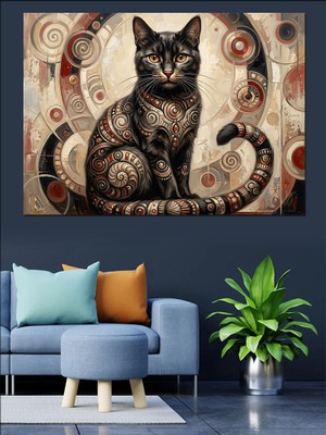 Karizma Tablo Desenli Modern Siyah Kedi Portresi Dekoratif Kanvas - Mdf Ahşap Tablo