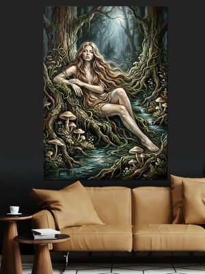 Karizma Tablo Orman Içinde Dinlenen Peri Kızı Dekoratif Kanvas - Mdf Ahşap Tablo